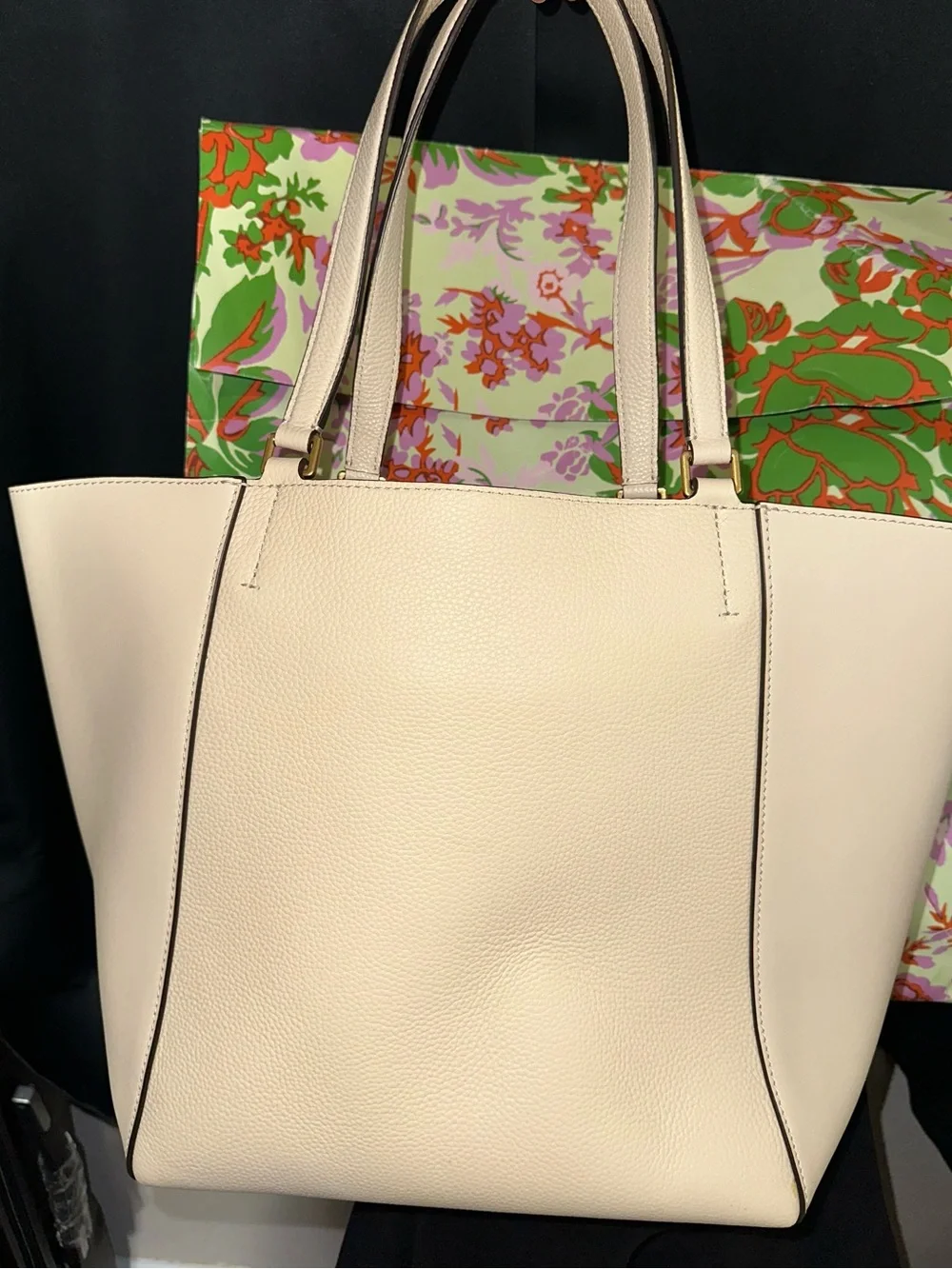 NEW Tory Burch McGraw Dragonfly Oversized Tote Bag Brie Cream Leather
